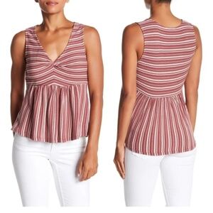 Lucky Brand Red Stripe Sleeveless Front Knot Peplum Tank Top Size Small